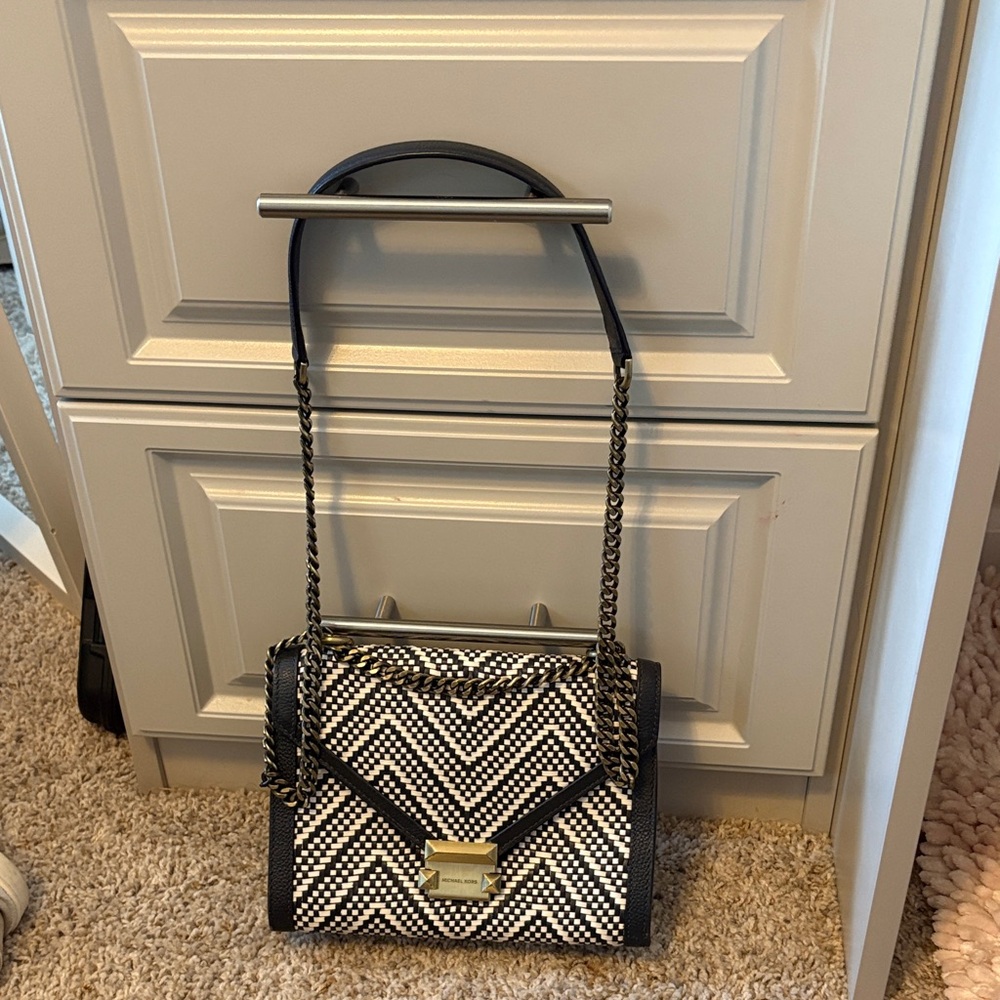 Michael Kors Black and White Chevron Shoulder Bag